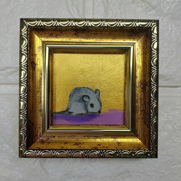 Lot of 3 Framed Original Mini Black Cat Oil Paintings - Picture 3 of 8